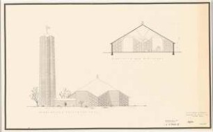 Siedlung Leverkusen-Alkenrath Katholische Kirche: Katholische Kirche: Nordansicht und Schnitt 1:100 (Zeichnung des Architekten)