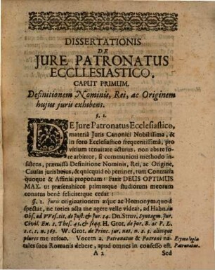Diss. ... de iure patronatus ecclesiastico