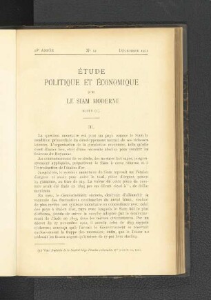 Étude Politique et Économoique sur le Siam Moderne.