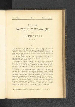 Étude Politique et Économoique sur le Siam Moderne.