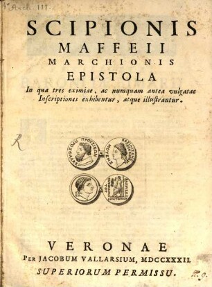 Epistola, in qua tres ... Inscriptiones ... illustrantur