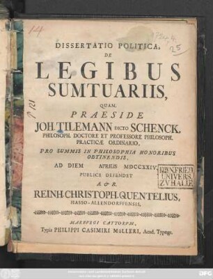 Dissertatio Politica, De Legibus Sumtuariis