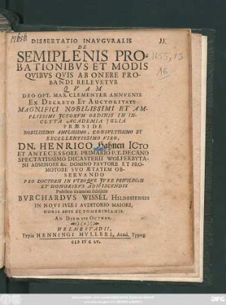 Dissertatio Inauguralis De Semiplenis Probationibus Et Modis Quibus Quis Ab Onere Probandi Relevetur