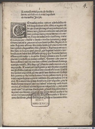De studiis et litteris : gewidmet Battista Malatesta. Mit Epitaph auf Leonardus Brunus von Papst Pius II.