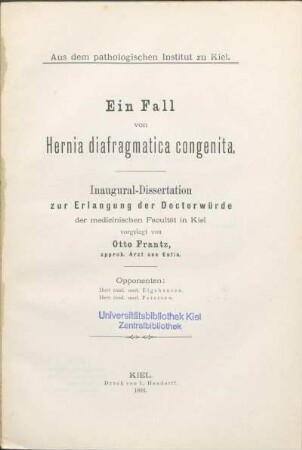 Ein Fall von Hernia diafragmatica congenita