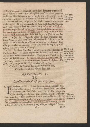 Articulus V. De Libello criminali & eius requisitis,