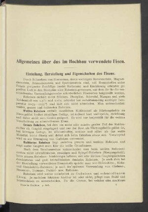 Allgemeines über das im Hochbau verwendete Eisen.