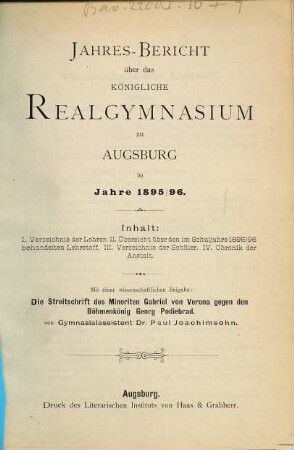 Jahresbericht. 1895/96
