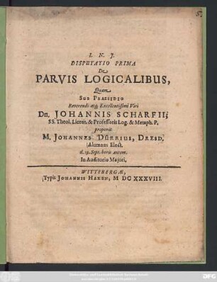 Disputatio Prima De Parvis Logicalibus