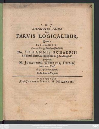 Disputatio Prima De Parvis Logicalibus