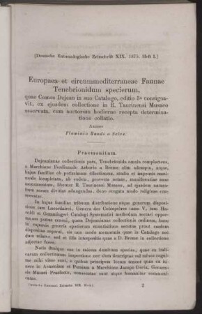 Europaea et circummediterraneae Faunae Tenebrionidum specierum ...
