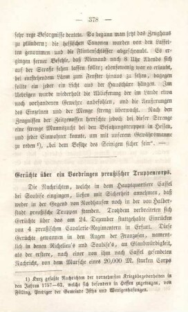 Gerüchte über ein Vordringen preußischer Truppencorps.