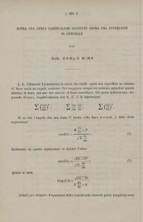 Sopra una curva particolare giacente sopra una superficie in generale.