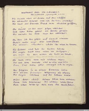 Anfang des VIII. Gesangs (Fegefeuer VIII, 1 - 21) : [SW X/XI: H28, SW X/XI: h2]; [SW X/XI, S. 61-62/177] / Geschrieben von Ernst Gundolf. Korrigiert von Stefan George