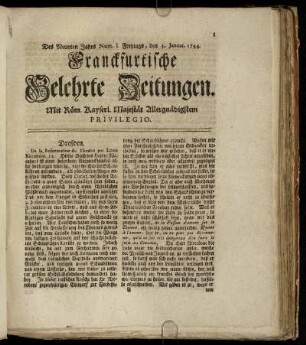 Num. I. Freytags, den 3. Januar. 1744 - Num. X. Dienstags, den 4. Februar. 1744
