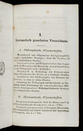 3-13, I. Systematisch geordnetes Verzeichniss