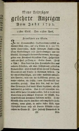 33stes Stück. Den 23sten April.