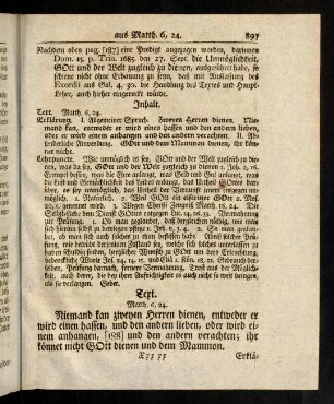 896-913, Inhalt.; Text. [Matth. 6,24.]; Erklärung des Textes.; Lehr-Puncte.