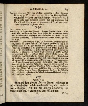 896-913, Inhalt.; Text. [Matth. 6,24.]; Erklärung des Textes.; Lehr-Puncte.