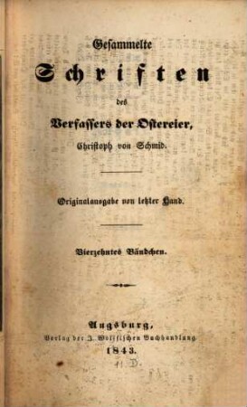 Gesammelte Schriften des Verfassers der Ostereier, Christoph von Schmid. 14