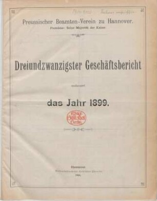 23.1899: Geschäftsbericht