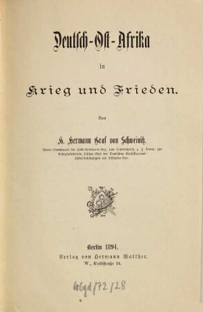 Deutsch-Ost-Afrika in Krieg und Frieden