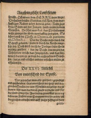 Der XXVI. Artickel Von unterscheid der Speise.