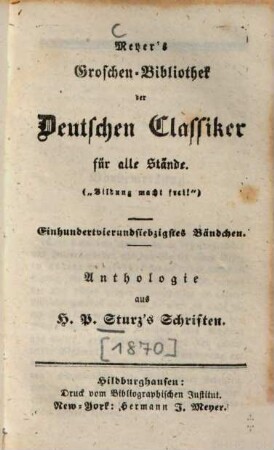 Anthologie aus H. P. Sturz's Schriften