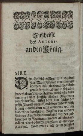 Zuschrifft des Autoris an den König.