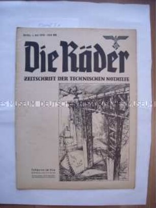 Fachzeitschrift der Technischen Nothilfe "Die Räder" u.a. über die Aufgaben der TN im Krieg