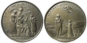 Schraubtaler mit jeweils vier Bild- und Schrifteinlagen auf die Hungersnot 1816/17