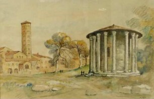 Ansicht der Stadt Rom mit dem Tempel des Herkules Invictus, auch Vesta-Tempel genannt, und Santa Maria in Cosmedin