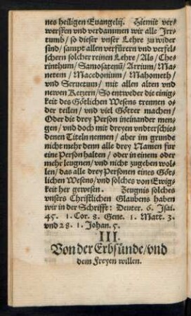 III. Von der Erbsünde/ und dem Freyen willen.