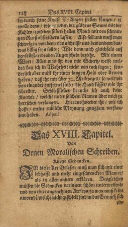Das XVIII. Capitel. Von denen Moralischen Schreiben.