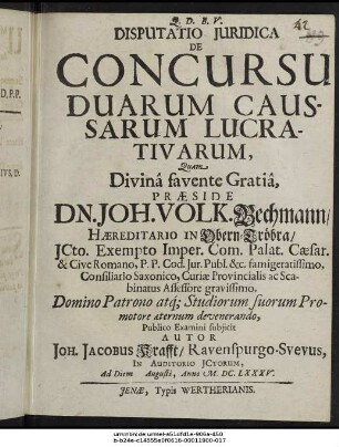 Disputatio Iuridica De Concursu Duarum Caussarum Lucrativarum