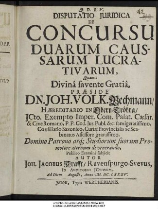 Disputatio Iuridica De Concursu Duarum Caussarum Lucrativarum