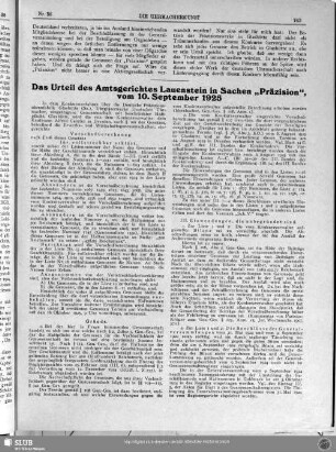 Das Urteil des Amtsgerichtes Lauenstein in Sachen "Präzision", vom 10. September 1925