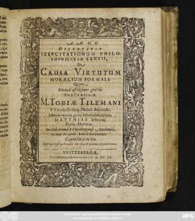 Disputatio Exercitationum Philosophicarum XXXVII, De Causa Virtutum Moralium Formali