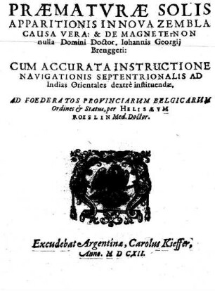 Paematurae Solis Apparitionis Innova Zembla Causa Vera