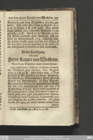 Dritte Fortsetzung von dem Herrn Kanzler von Mosheim.