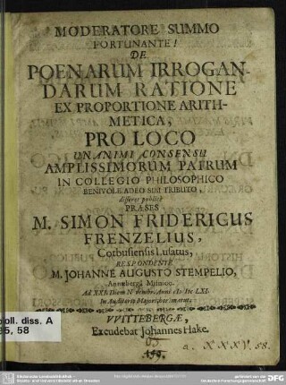 De poenarum irrogandarum ratione ex proportione arithmetica
