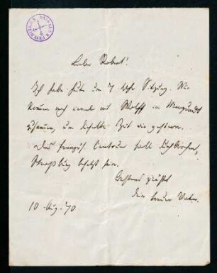 Brief vom 10. August 1870