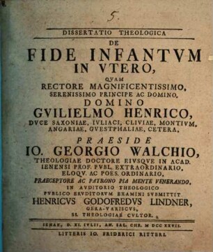 Diss. theol. de fide infantum in utero