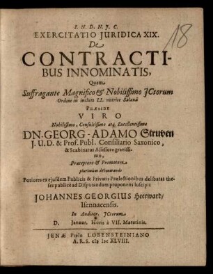 Exercitatio Iuridica XIX. De Contractibus Innominatis