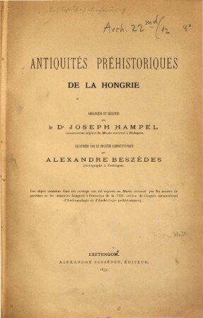 Antiquités préhistoriques de la Hongrie