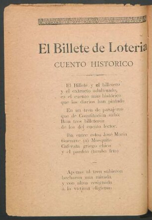 El billete de lotería : Cuento histórico