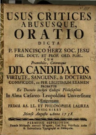 Usus Critices Abususque Oratio