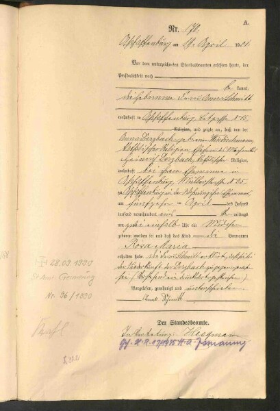 Standesamtsbuch der Stadt Aschaffenburg: Geburten 365/1900 - 184/1901
