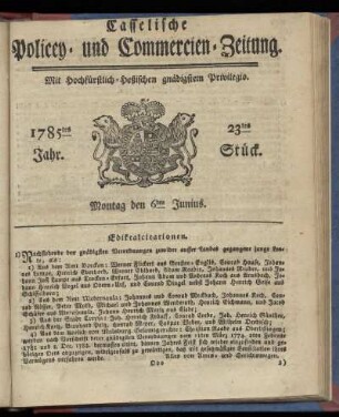 23tes Stueck, Montag den 6ten Junius. 1785