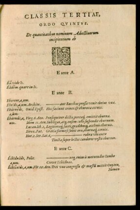 Classis Tertiae, Ordo Quintus ... E